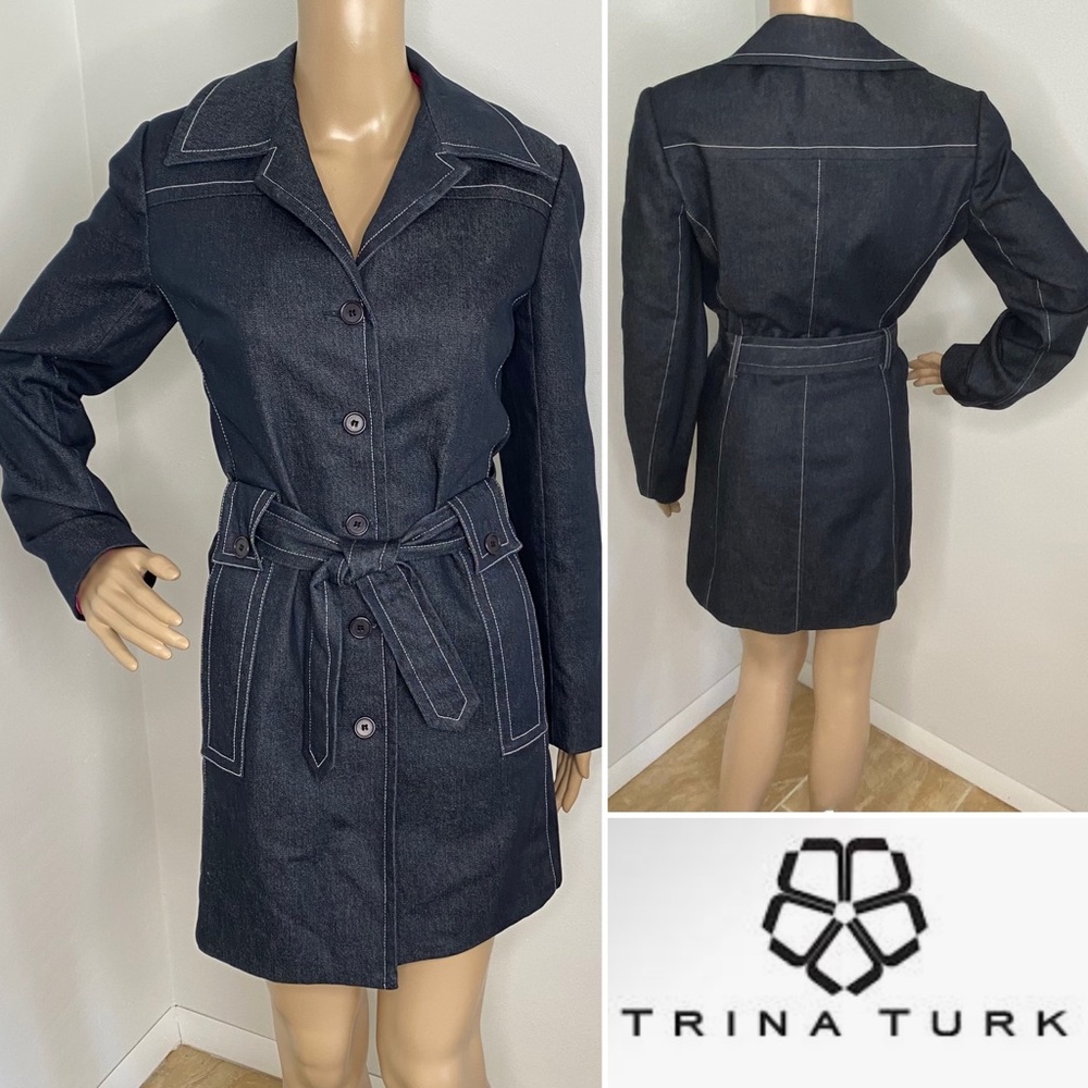 BNWOT Trina Turk Denim Trench Coat Hot Pink Liner